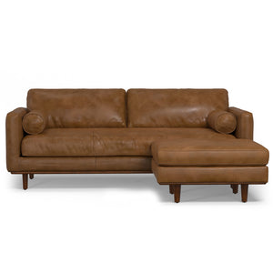 English Elm Morrison 89-Inch Sofa And Ottoman Set - Mid-Century Modern Comfort In Caramel Brown Leather Design B136P199275