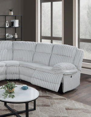 English Elm Light Light Gray Fur Corduroy U-Shaped Sectional Sofa with Console Cup Holders, Storage & Dual Recliners B011S01739