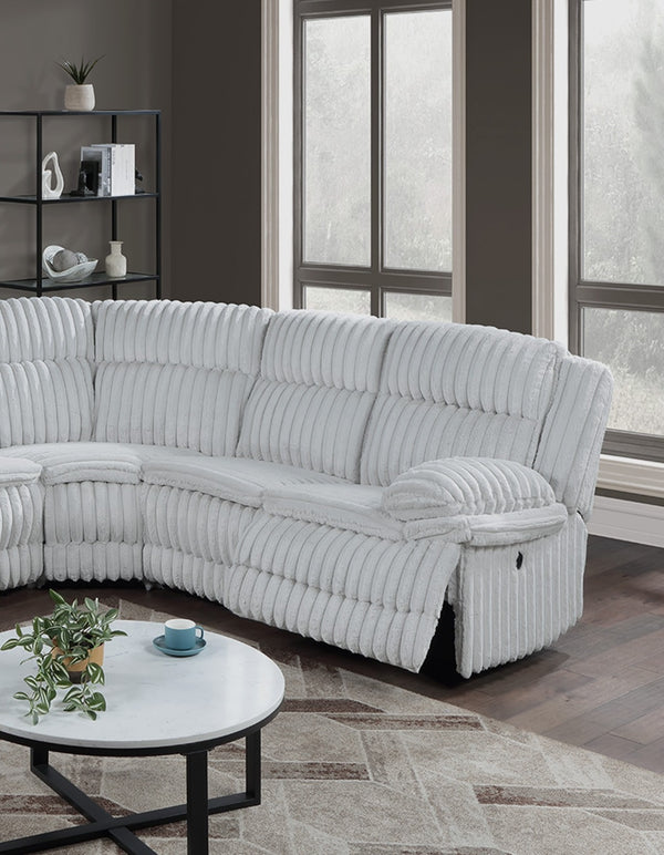 English Elm Light Light Gray Fur Corduroy U-Shaped Sectional Sofa with Console Cup Holders, Storage & Dual Recliners B011S01739