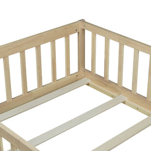 English Elm Twin Rubberwood Montessori Floor Bed with Safety Guardrails for Toddler Bedrooms W504P370521