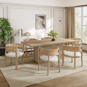 English Elm Christopher Knight Home® - 7-Piece Elegant Dining Set With Upholstered Chairs And Trestle Table In Mid-Century Modern Style N771P192287B_N771P296162A_N771P296163A