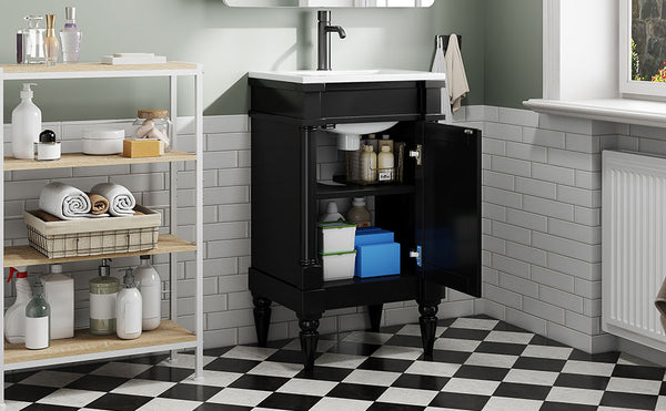 English Elm 18-Inch Modern Bathroom Vanity with Sink Compact Retro Design Durable MDF & Solid Wood Legs Storage-Friendly Black N710P257401B