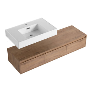 English Elm 60-Inch Wall-Mounted Bathroom Vanity With Stylish Resin Sink, Soft-Close Drawers & Modern Design W999S00355