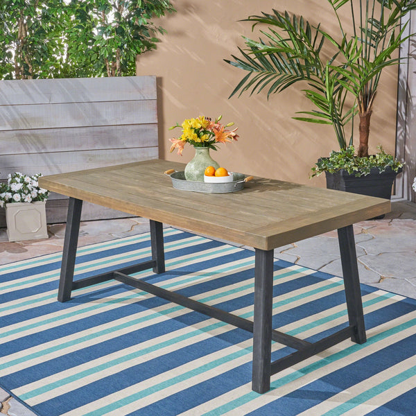English Elm Christopher Knight Home® - Outdoor Acacia Wood Dining Table Seats 6, Sandblast Gray Finish, Sturdy Corner-Block Joinery, Easy Assembly N768P190946G