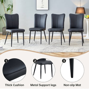 English Elm Black Faux Grain Mdf Rectangular Dining Set with Six Striped Pu Upholstered Chairs W1151S04377