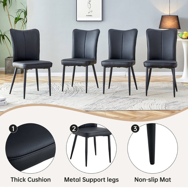 English Elm Table and Chair Set Round Tempered Glass Top with X Base and Four Pu Leather Seats W1151S04376