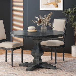 English Elm Round Rubberwood Pedestal Dining Table Wire Brushed Farmhouse Style Seats Four 70935.00TOPGRY_70935.00LEGGRY