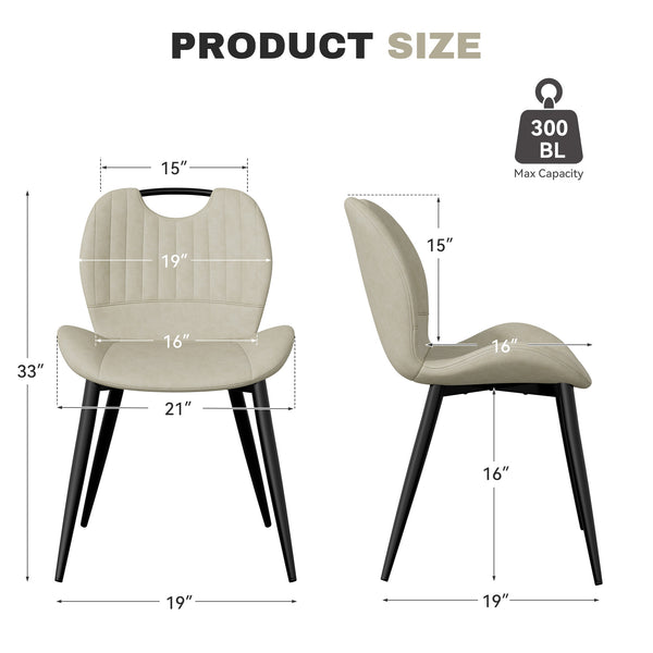 English Elm Dining Chair Set Of 2 – Modern Beige Pu Leather Armless Chairs With Comfy Backrest & Solid Wood Legs T3950P396416