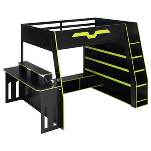 English Elm Full Size Wood Loft Bed with Rgb Lighting Desk and Multi-tier Shelves for Gaming Green LT000374AAG