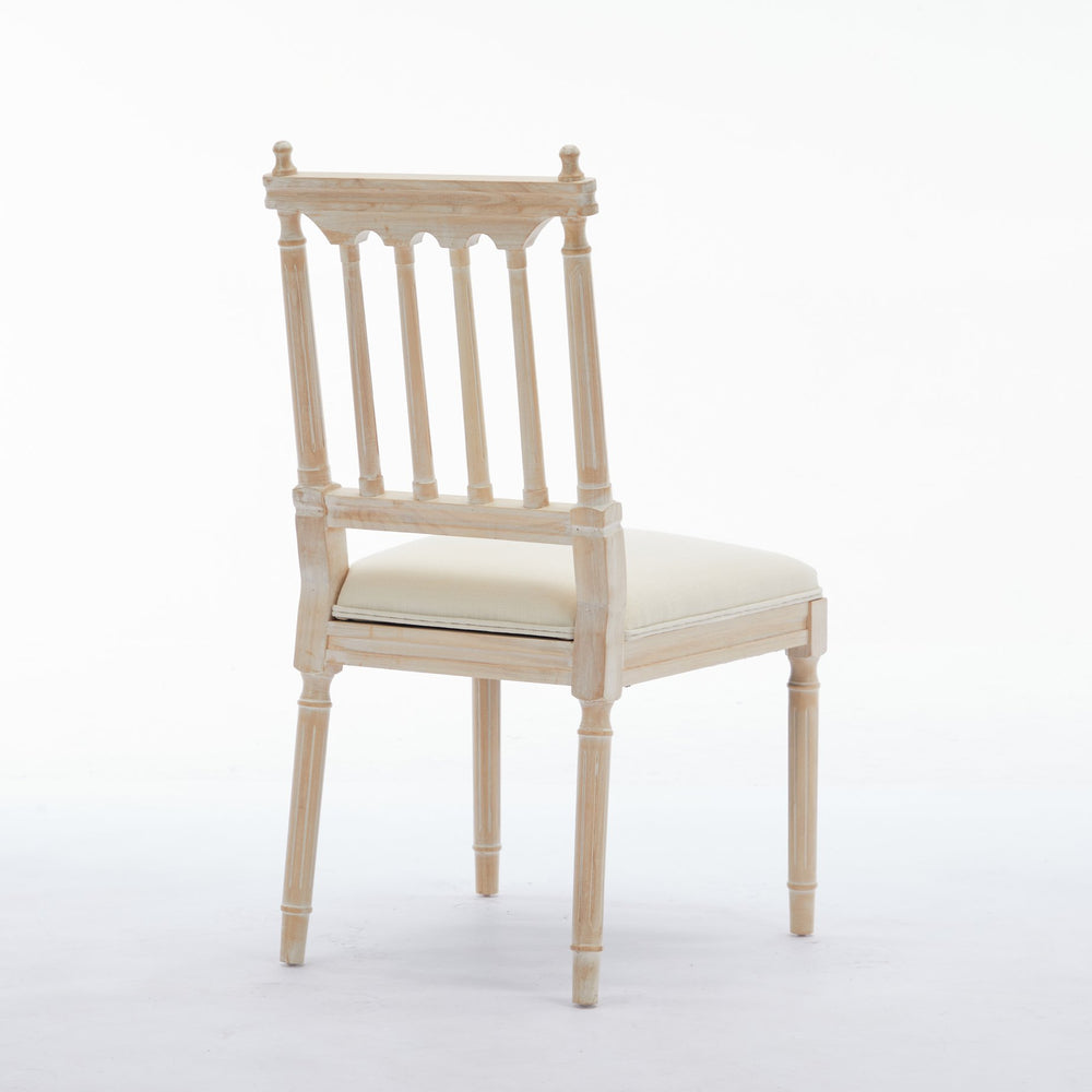 English Elm Antique Linen Upholstered Dining Chairs Set of 2 — Soft Sponge Cushions, Slatted Back, Sturdy Legs (2) W1622P234025