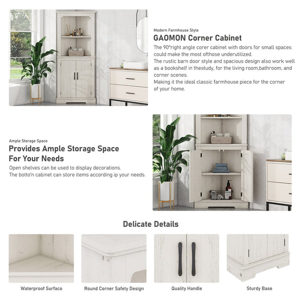 English Elm Tall Corner Cabinet Wood Grain Beige - Tall 69.3" Storage Tower with Doors, Shelves & Space-Saving Design W1580P257486