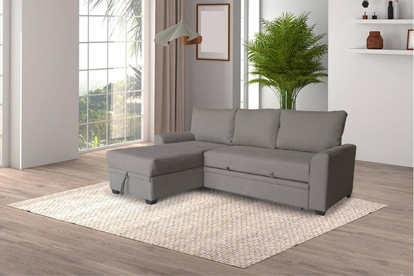 English Elm Nicolo Flannel Upholstered Sleeper Sectional with Storage Chaise for Living Rooms Brown B2749S00238