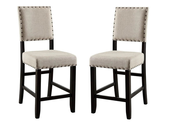 English Elm Rustic Counter Height Dining Chairs Set of 2 with Beige Linen-Look Upholstery, Distressed Black Wood Trim Beige+Black 44 L x 12 W x 18 H B011P189950