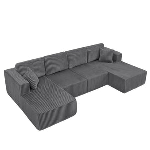 English Elm U-shaped Modular Corduroy Sectional Sofa Sleeper Spacious Living Room Lounge Couch Dark Gray W487S00427