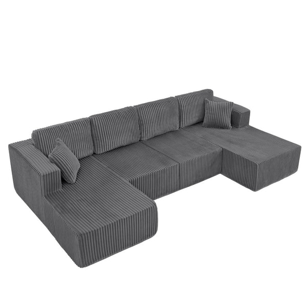 English Elm U-shaped Modular Corduroy Sectional Sofa Sleeper Spacious Living Room Lounge Couch Dark Gray W487S00427