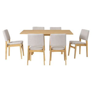 English Elm 7-piece Rectangular Rubberwood Dining Set with Six Linen Upholstered Stackable Chairs Natural N752S000018N
