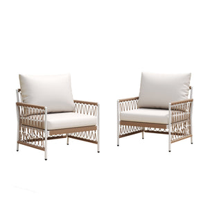 English Elm Christopher Knight Home® - [Set Of 2] Bohemian Outdoor Lounge Chairs - Handwoven Rope, Waterproof Cushions, And Steel Frame N767P306732B