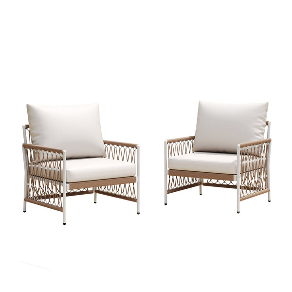 English Elm Christopher Knight Home® - [Set Of 2] Bohemian Outdoor Lounge Chairs - Handwoven Rope, Waterproof Cushions, And Steel Frame N767P306732B