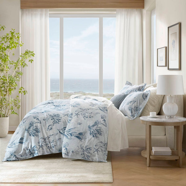 English Elm 3-piece Botanical Cotton Sateen Duvet Set with 300tc Earthy Print and Shell Buttons B035P408293