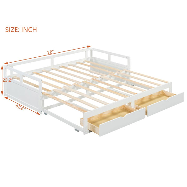 English Elm Wooden Twin to King Daybed with Trundle and Storage Drawers for Guest Rooms White N708P336539K
