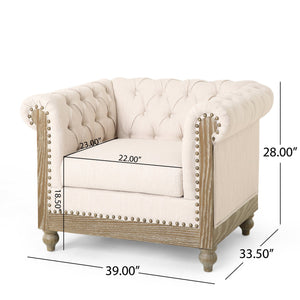English Elm Christopher Knight Home® - CLUB Club Chair Chesterfield-Inspired Tufted PU Upholstery with Nailhead Trim, Scrolled Arms, Turned Legs Beige 39.25 L x 34.25 W x 25 H 72069.00FBGE