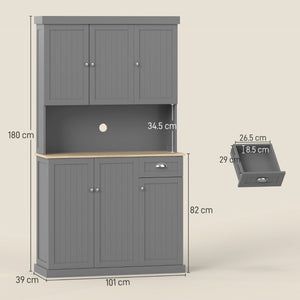 English Elm Light Blue Freestanding Pantry Cabinet with Glass Doors Drawers and Adjustable Shelves T3971S00060