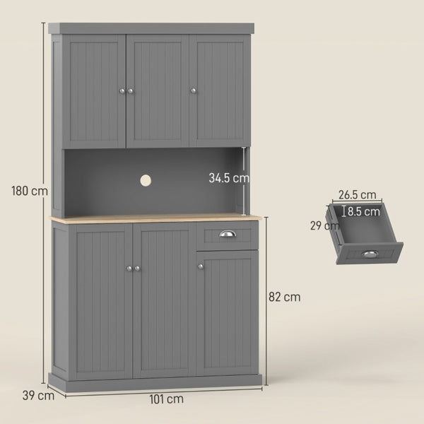 English Elm Light Blue Freestanding Pantry Cabinet with Glass Doors Drawers and Adjustable Shelves T3971S00060