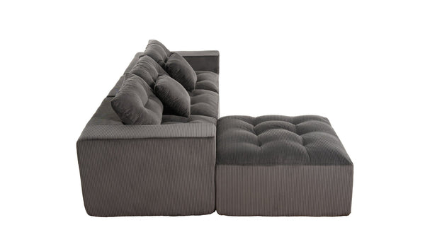 English Elm 101" Modular Cloud Sectional Corduroy Upholstered Sofa Reversible Chaise Living Room Gray W1170S00056