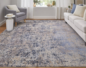 Feizy Rugs Pryor High-low Pile Abstract Rug – Luxurious Machine-made Polyester & Viscose For Modern Spaces Blue,Tan,Brown Polyester,Viscose Pry39ngfblumlth98