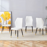 English Elm 4 Modern Dining Chairs With Stylish Pu Patterned Backrest and Black Metal Legs For A Comfortable Home Experience In The Kitchen, Bedroom and Office.