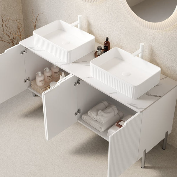 English Elm Turio 60" Freestanding Bathroom Vanity Set With Carrara White Countertop & Soft-Close Storage Doors W2615S00131-GIGA