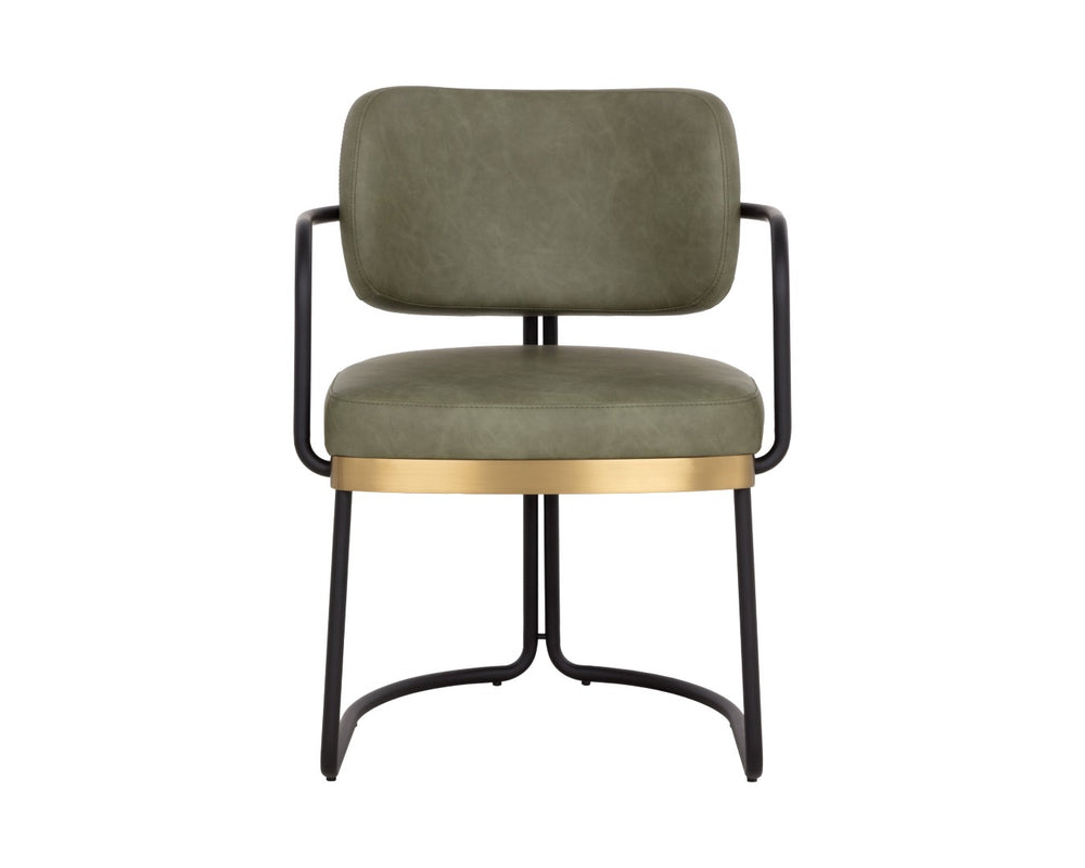 Sunpan JALEN Dining Armchair - Modern Elegance with Gold Accents, Comfortable Faux Leather & Durable Design 112393