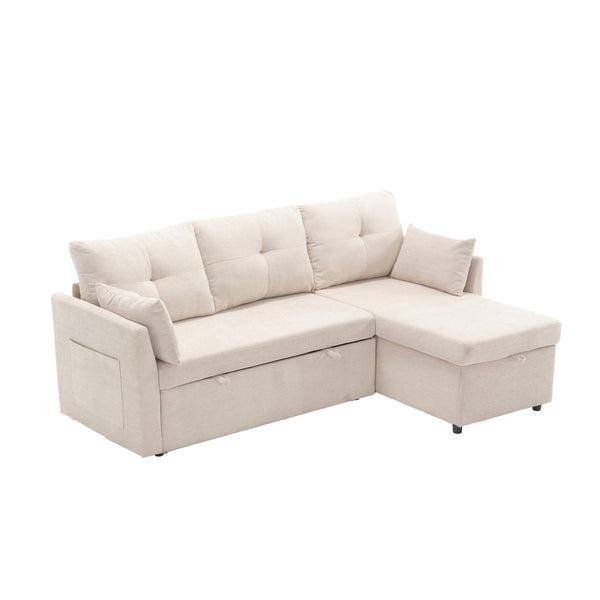 English Elm Sofa Sofa In Luxurious Beige Chenille - L-Shaped Sectional With Storage Chaise & Convertible Sleeper Design W1568P168052-GIGA