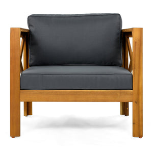 English Elm Christopher Knight Home® - Patio Conversation Set - Stylish Acacia Wood Chairs With Dark Grey Cushions & Foldable Side Table N770P264304G_N770P261552T