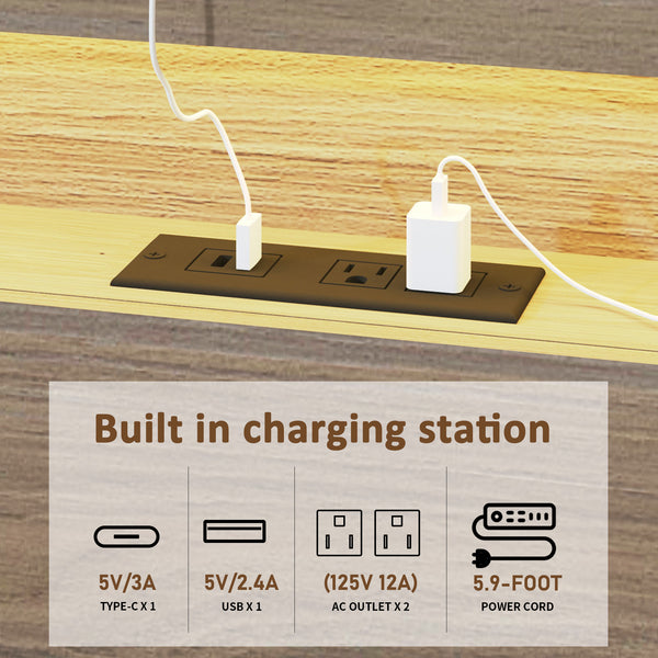 English Elm Bed Frame King Size With Led Headboard, Usb Ports & Storage - Stylish, Noise-Free, Easy Assembly! W636P210859