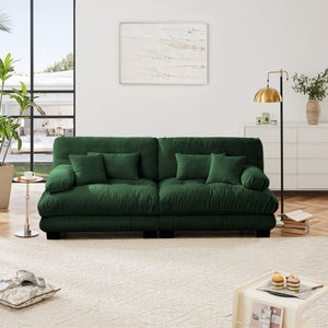 English Elm Cloud Couch 2-Seater Sofa In Soft Green Chenille - Plush Comfort With Lumbar & Throw Pillows Included W714S01088