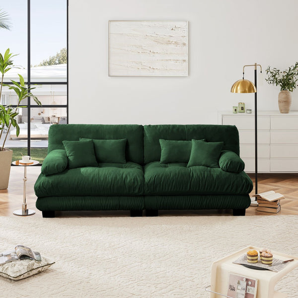 English Elm Cloud Couch 2-Seater Sofa In Soft Green Chenille - Plush Comfort With Lumbar & Throw Pillows Included W714S01088