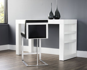 Sunpan Dean Bar Stool with Exposed Brass Frame and Luxurious Bonded Leather for Stylish Spaces Stainless Steel / Cantina Black