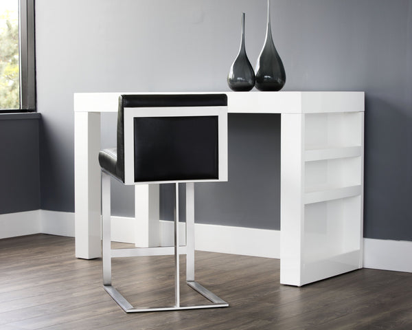 Sunpan Dean Bar Stool with Exposed Brass Frame and Luxurious Bonded Leather for Stylish Spaces Stainless Steel / Cantina Black