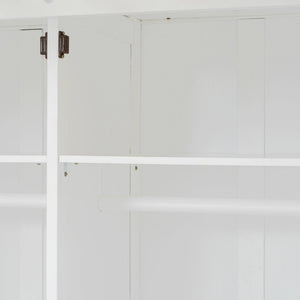 English Elm Full Size Offset Bunk Bed with Wardrobe Hanging Rod Drawers and Upholstered Rail White N820S00081K