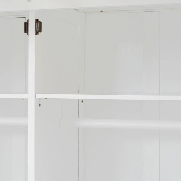 English Elm Full Size Offset Bunk Bed with Wardrobe Hanging Rod Drawers and Upholstered Rail White N820S00081K