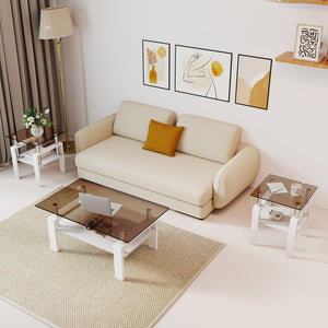 English Elm Set Of 2 Modern Tempered Glass Side Tables With Mdf Shelf – Stylish Coffee & End Table Duo For Home W241P300316-GIGA