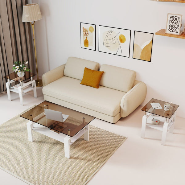 English Elm Set Of 2 Modern Tempered Glass Side Tables With Mdf Shelf – Stylish Coffee & End Table Duo For Home W241P300316-GIGA