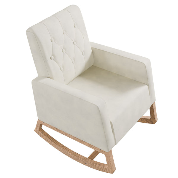 English Elm Classic Rocker Chair Diamond Button Tufted Fully Upholstered Rocking Seat with Plush Comfort and Stylish Exposed Legs Beige,Ivory 30 L x 29 W x 20 H B011P375975