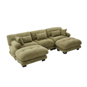 English Elm United We Win U-Shaped Cloud Couch In Pelletized Velvet With 2 Ottomans & Lumbar Pillows For Cozy Living W1568S00197-GIGA