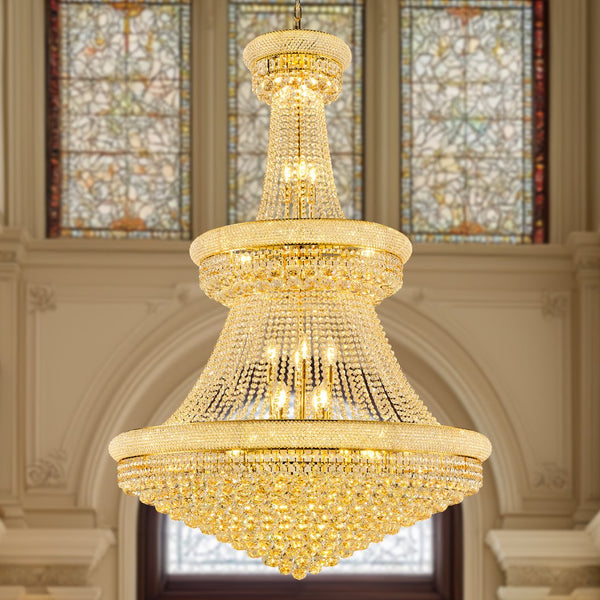 English Elm Luxury Gold Crystal Chandelier 42" 3-Tier Empire with 36 E12 Lights, 480+ K9 Crystals, Hand-Strung Elegance W2869S00003