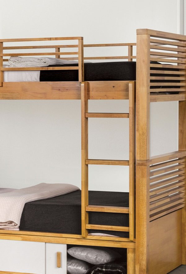 English Elm Twin Over Twin Bunk Bed In Light Oak Finish With Storage, Reversible Ladder & Versatile Design B2741S00317-GIGA