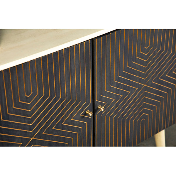 English Elm Ixora White Washed & Black 2-Door Accent Cabinet with Tapered Legs Mid-Century Storage Charm B062P344916