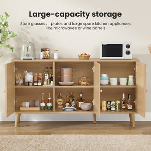 English Elm Sideboard Buffet Cabinet With 3 Rattan Doors - Stylish Storage Solution For Living Room & Kitchen T3623P380149-GIGA