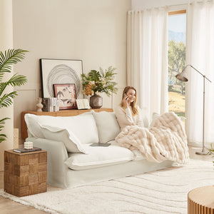 English Elm 87.4'' Cloud Couch Deep Seat Sofa with Removable Washable Covers, Concealed Legs, Plush Pillows, Ivory W2357P261725